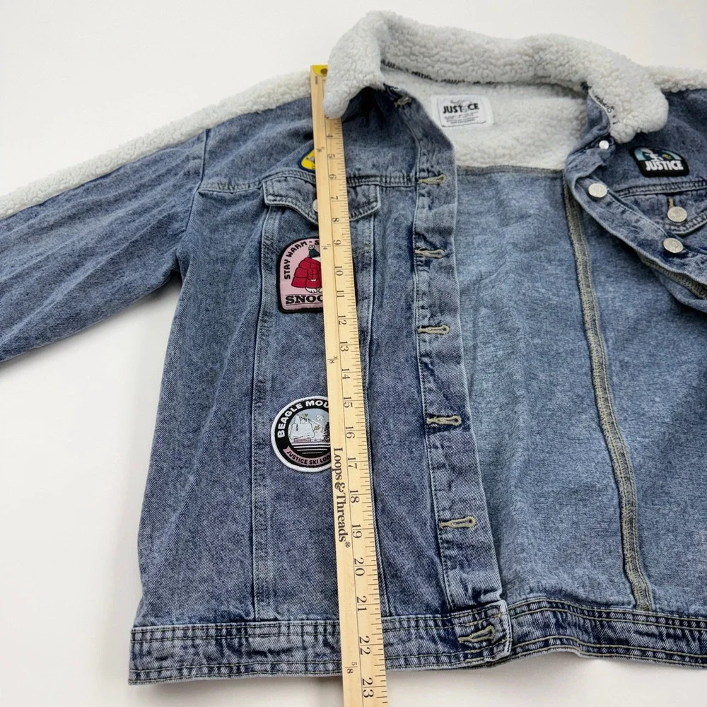 Justice Peanuts Snoopy Sherpa Denim Jacket Blue Acid Wash Girls XL Plus 16P 18P